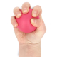 Balle anti-stress rose compressée dans une main, sans marquage apparent. Balle anti-stress rose compressée dans une main, sans marquage apparent.