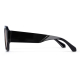 Branche noire de lunettes de soleil vue latéralement, aucune personnalisation apparente. Branche noire de lunettes de soleil vue latéralement, aucune personnalisation apparente.