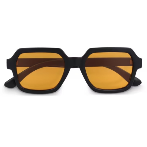 Face avant de lunettes solaires à verres teintés orange, aucune personnalisation apparente sur la monture.