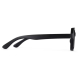 Branche noire de lunettes de soleil vue latéralement, présentée sans marquage visible. Branche noire de lunettes de soleil vue latéralement, présentée sans marquage visible.
