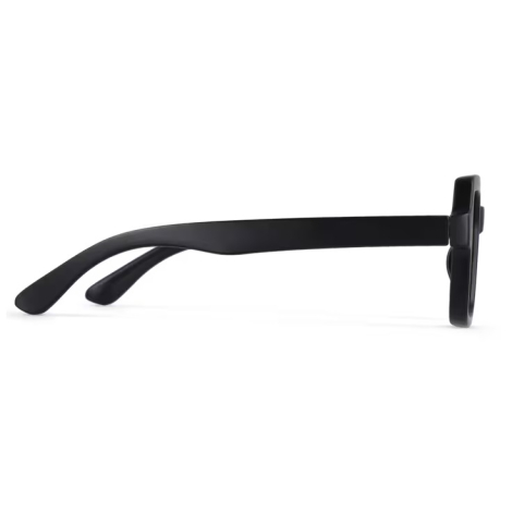 Branche noire de lunettes de soleil vue latéralement, présentée sans marquage visible.