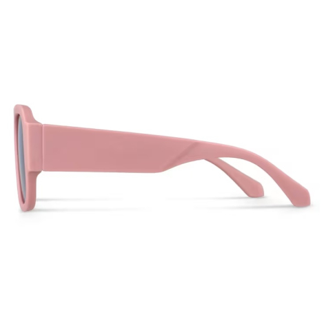 Vue rapprochée d’une branche rose de lunettes de soleil, aucune personnalisation apparente.