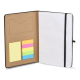 Sans marquage apparent, carnet ouvert montrant les notes adhésives, la pochette intérieure et les pages pointillées. Sans marquage apparent, carnet ouvert montrant les notes adhésives, la pochette intérieure et les pages pointillées.