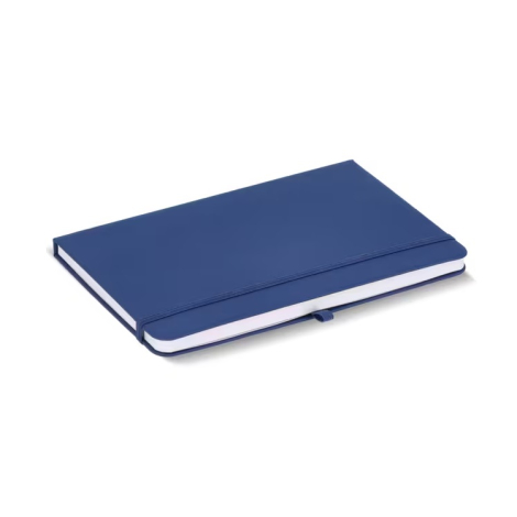 Carnet fermé en version bleue avec fermeture élastique, présenté sans marquage apparent.