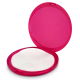 Boîtier rond rose translucide ouvert contenant des feuilles de savon.