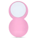Miroir compact rond rose ouvert, sans marquage apparent sur le dessus visible. Miroir compact rond rose ouvert, sans marquage apparent sur le dessus visible.