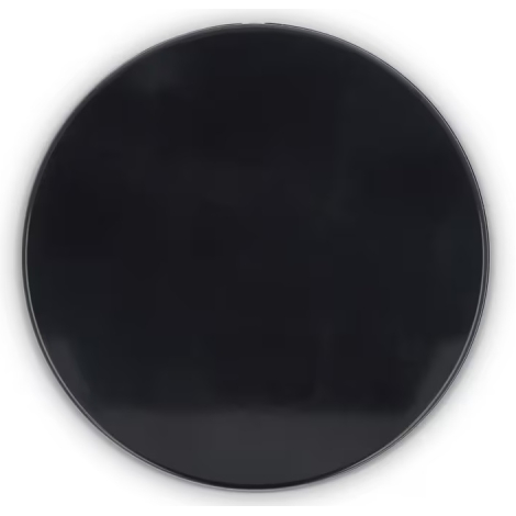 Vue de dessus d’un miroir compact rond noir fermé, sans personnalisation visible sur la face supérieure.