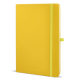 Vue de face d’un carnet Sora A5 fermé de couleur jaune, sans personnalisation visible. Vue de face d’un carnet Sora A5 fermé de couleur jaune, sans personnalisation visible.