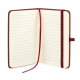 Carnet Sora A6 ouvert montrant les pages lignées, le ruban marque-page et la fermeture élastique, sans personnalisation visible.