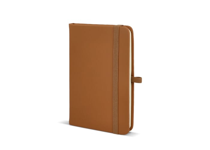 Carnet personnalisé format A6 avec fermeture Sora Cognac