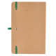 Vue de la couverture arrière du carnet avec élastiques verts et bouton de fixation central, sans personnalisation visible sur la Vue de la couverture arrière du carnet avec élastiques verts et bouton de fixation central, sans personnalisation visible sur la