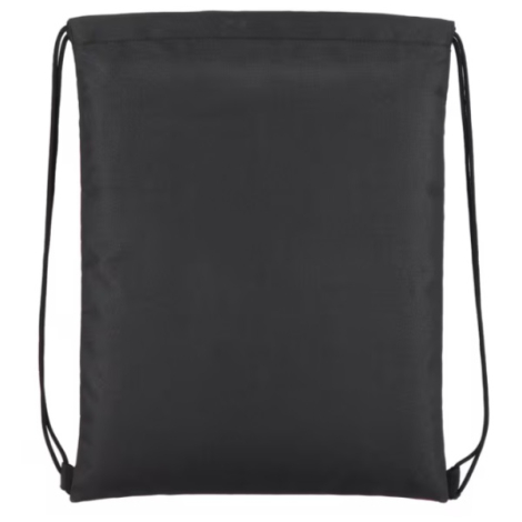 Vue arrière d’un sac à cordon noir avec bretelles à cordon réglables, sans personnalisation visible sur la face présentée.