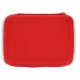 Vue de dessus d’une trousse de premiers secours rouge fermée, sans personnalisation visible sur la zone supérieure.