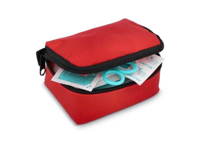 Trousse de secours publicitaire à fixation auto-agrippante Fuji Rouge