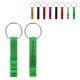 Porte-clés décapsuleur en métal vert présenté de face et de dos avec anneau métallique, avec une personnalisation visible sur la Porte-clés décapsuleur en métal vert présenté de face et de dos avec anneau métallique, avec une personnalisation visible sur la