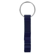 Porte-clés décapsuleur en métal bleu avec anneau métallique, présenté sur sa face arrière sans personnalisation visible. Porte-clés décapsuleur en métal bleu avec anneau métallique, présenté sur sa face arrière sans personnalisation visible.