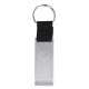 Porte-clés décapsuleur 3 en 1 en métal argenté avec anneau métallique et sangle textile noire, présenté sur sa face arrière sans Porte-clés décapsuleur 3 en 1 en métal argenté avec anneau métallique et sangle textile noire, présenté sur sa face arrière sans