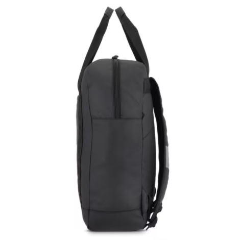 Sac à dos en R-PET présenté de profil, avec poignée de transport, fermeture zippée supérieure et bretelle visible.