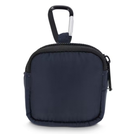Pochette en nylon pour écouteurs avec fermeture zippée et mousqueton, présentée sur sa face arrière sans personnalisation visibl