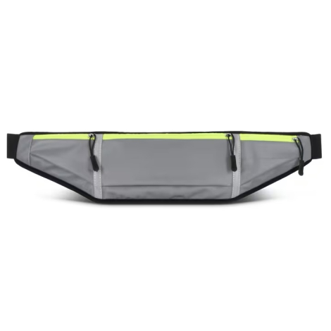 Ceinture de course réfléchissante Sifan présentée de face avec ses trois compartiments zippés fermés, sans personnalisation visi