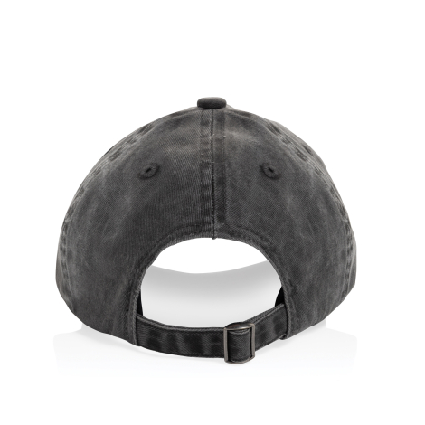 Vue arrière de la casquette noire mettant en évidence la patte de réglage et la couture centrale, sans personnalisation visible.