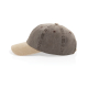 Vue latérale de la casquette taupe et beige mettant en avant la forme de la visière et les coutures des panneaux, sans personnal