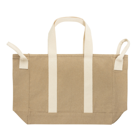 Vue de face du sac de plage coloris beige avec anses contrastées, sans personnalisation visible.