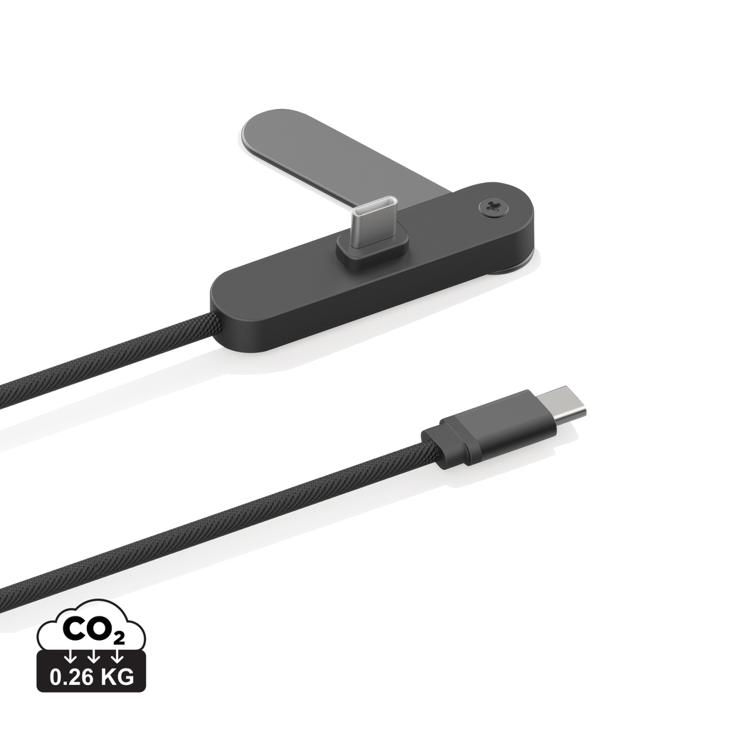 Câble USB-C publicitaire 65W avec support téléphone Aluvia Noir