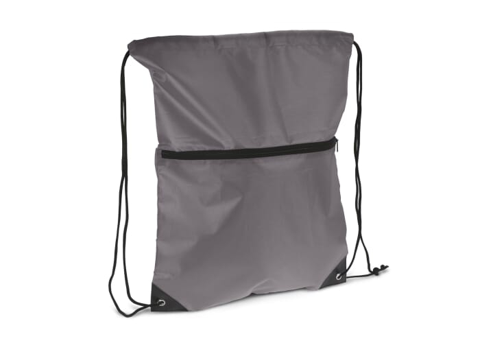 Sac publicitaire à cordon et fermeture zippée rPET Gris