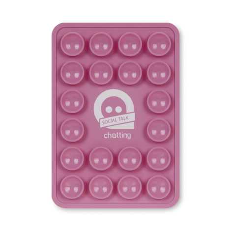 Support de fixation rose vu de face avec marquage graphique et texte visible au centre