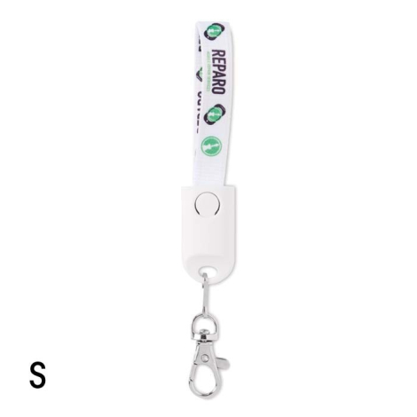 Lanyard court vu de face avec impression blanche comportant des éléments graphiques verts et du texte avec personnalisation visi