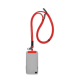 Tour de cou rouge réglable avec câble de charge intégré, mousqueton noir et adaptateur fixé à une coque transparente de smartpho Tour de cou rouge réglable avec câble de charge intégré, mousqueton noir et adaptateur fixé à une coque transparente de smartpho