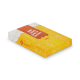 Boîte de rangement jaune personnalisée pour jeu de cartes avec graphisme visible sur les faces extérieures Boîte de rangement jaune personnalisée pour jeu de cartes avec graphisme visible sur les faces extérieures