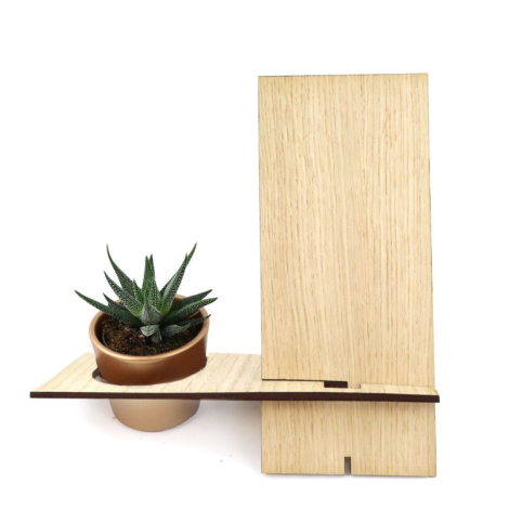 Support téléphone en bois personnalisable avec plante