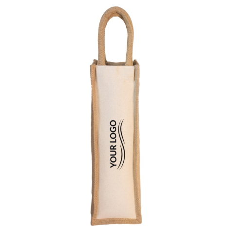 Sac cabas pour bouteille en jute et coton personnalisable