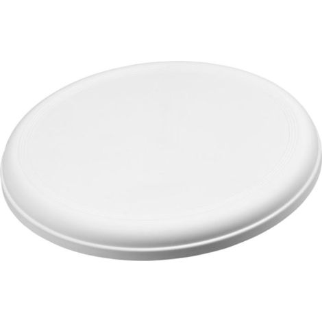 Frisbee pour chien présenté de dessus avec surface unie, sans marquage apparent sur la face visible.