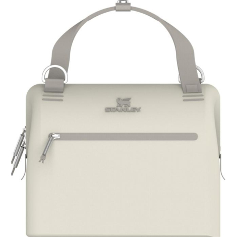 Face avant du mini-sac isotherme crème présentée à plat avec poche zippée visible sur la partie frontale, sans personnalisation 
