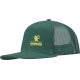 Casquette trucker à 6 panneaux verte présentée de trois quarts, avec un marquage apparent au centre de la face avant. Les pannea Casquette trucker à 6 panneaux verte présentée de trois quarts, avec un marquage apparent au centre de la face avant. Les pannea