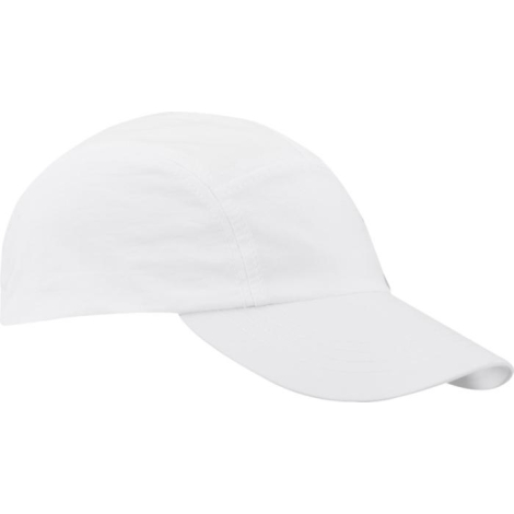 Casquette en nylon blanche présentée de trois quarts, sans marquage apparent sur la face avant.