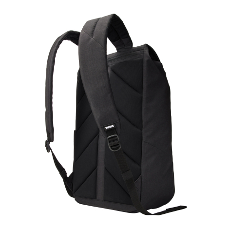 Vue de trois quarts arrière du sac à dos noir montrant les bretelles et le panneau dorsal, sans personnalisation visible.