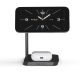 Chargeur de bureau utilisé avec un smartphone fixé sur le support magnétique en position horizontale et des écouteurs sans fil p Chargeur de bureau utilisé avec un smartphone fixé sur le support magnétique en position horizontale et des écouteurs sans fil p