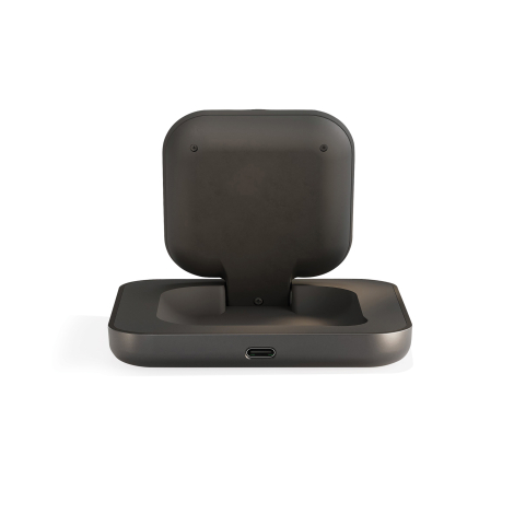 Vue arrière du chargeur magnétique de table de nuit montrant le support, le socle et le port USB-C, présentée sans personnalisat