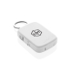 Porte-clés powerbank blanc vu de trois quarts, avec personnalisation visible sur la face avant du boîtier. Porte-clés powerbank blanc vu de trois quarts, avec personnalisation visible sur la face avant du boîtier.