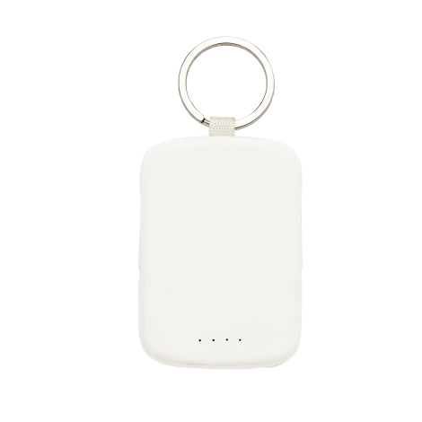 Vue de face d’un porte-clés powerbank blanc, sans personnalisation visible sur la face avant.