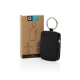 Porte-clés powerbank noir présenté avec son emballage carton, sans personnalisation visible. Porte-clés powerbank noir présenté avec son emballage carton, sans personnalisation visible.