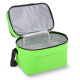 Sac isotherme vert ouvert montrant les deux compartiments et la doublure intérieure en aluminium.