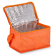 Sac isotherme ouvert en coloris orange montrant la doublure intérieure en feuille d'aluminium. Sac isotherme ouvert en coloris orange montrant la doublure intérieure en feuille d'aluminium.