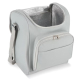 Sac isotherme gris ouvert montrant la large ouverture et la doublure intérieure en aluminium.