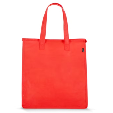 Vue de face du sac isotherme rouge en PET recyclé, sans personnalisation visible.