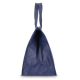 Profil du sac isotherme bleu marine en PET recyclé mettant en évidence son soufflet latéral.
